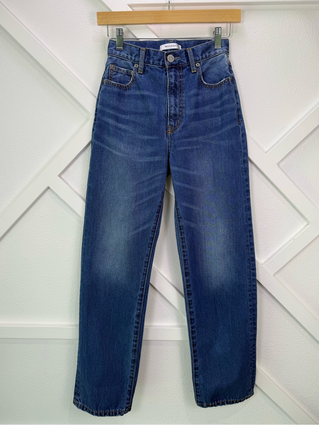 Moussy Vintage Straight Leg Selvedge Jeans Womens 100% Cotton Blue Size 24